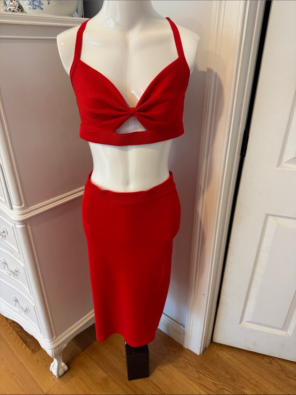 Zara Red Knit Midi Skirt